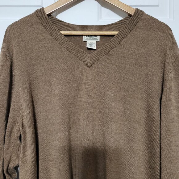 L.L. Bean Tan Brown V-Neck Merino Wool Sweater - Picture 3 of 12